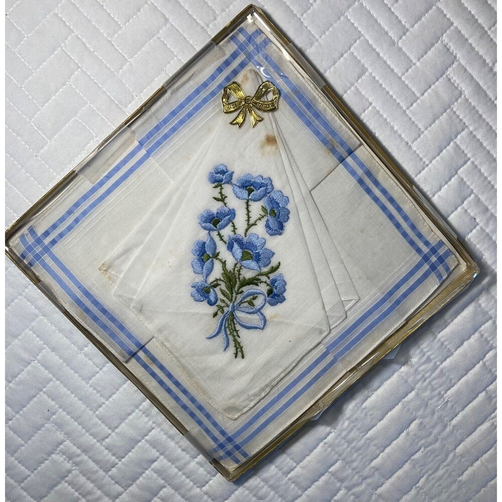 Beautiful Embroidered Ladies Hankerchief made in Switzerland Set of 2